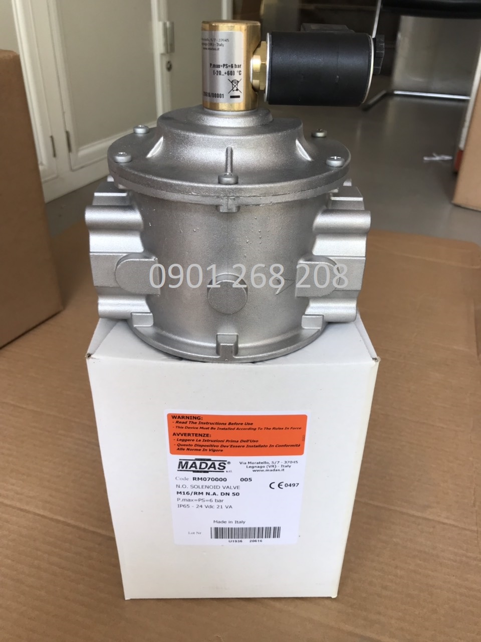 van dien tu madas DN50, thường mở, nguồn điện 12VDC M16/RM N.A DN50